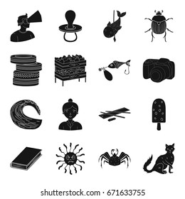 education, medicine, building and other web icon in black style.fishing, trade, animal icons in set collection.