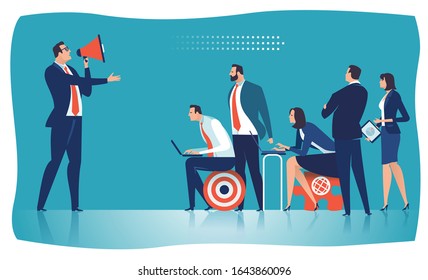 Education. Meeting. The business team listens to the speaker. Concept business illustration