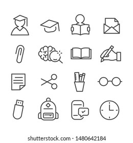 Education minimal icons set isolated. Collection of school and university Modern outline on white background