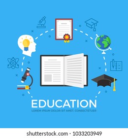 Education. Modern flat design style graphic elements. Thin line icons set and flat icons set for web banners, websites, infographics, printed materials. Premium quality. Creative vector illustration