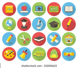 Education, modern flat icon with long shadow