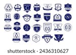 Education monogram. Alphabetical elegant academic crests, letter badge template for university, college or academy team isolated vector set. diploma of graduation, school emblem illustration