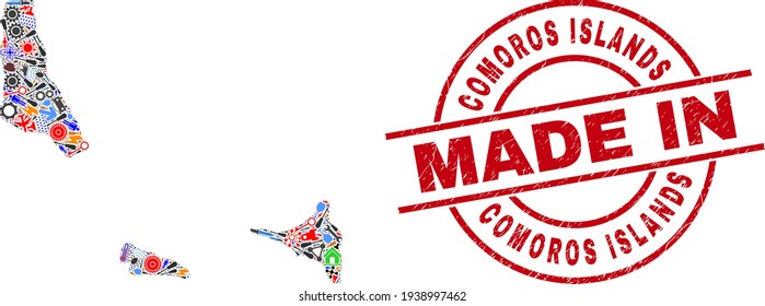 Education Mosaic Comoros Islands Map and Made in Grunge Seal