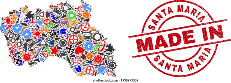 Education Mosaic Santa Maria Island Map and Made in Scratched Stamp Seal