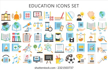 education multi color icons pack. contain book, ruler, microscope, mathematics, chemistry and more. use for modern concept, UI or UX kit, web and app. vector EPS 10 ready convert to SVG. svg