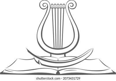 education muse harp book and feather logo