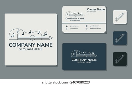 Education music course logo design and guitar with note music logo vector illustration graphic design.