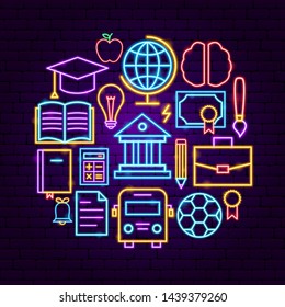 Education Neon Concept. Vector Illustration of School Promotion.