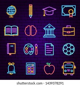 Education Neon Icons. Vector Illustration of School Promotion.