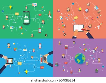 Education And Networks Design Concept With Icons. Vector illustration.