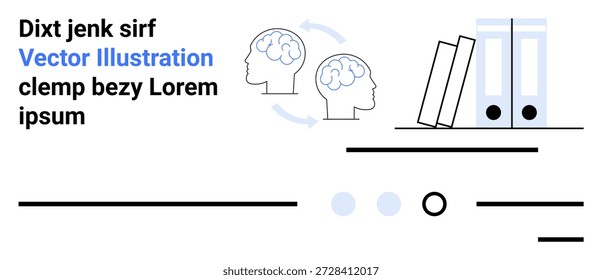 Bildung, Neurowissenschaft, Lernen, Wissensorganisation, Gehirnaktivität, konzeptionelles Denken. Zwei miteinander verbundene Gehirne mit Speicherordnern und abstrakten Elementen. Bildung und Neurowissenschaften