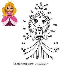 Education numbers dot to dot game for children, Princess (Vector illustration)