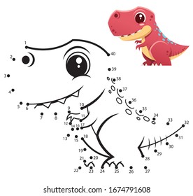 Education Numbers game. Dot to dot game. Dinosaur cartoon