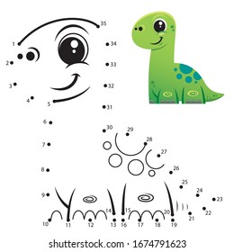 Education Numbers game. Dot to dot game. Dinosaur cartoon