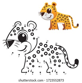 Education Numbers game. Dot to dot game. Jaguar cartoon