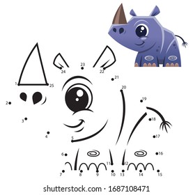Education Numbers game. Dot to dot game. Rhino cartoon