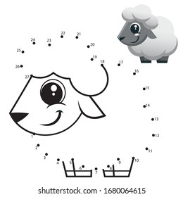 Education Numbers game. Dot to dot game. Sheep cartoon