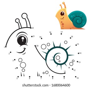 Education Numbers game. Dot to dot game. Snail cartoon