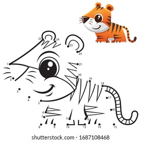 Education Numbers game. Dot to dot game. Tiger cartoon