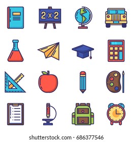 Education object icon set with lineal color style and flat color