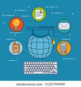 education on line with planet and set icons