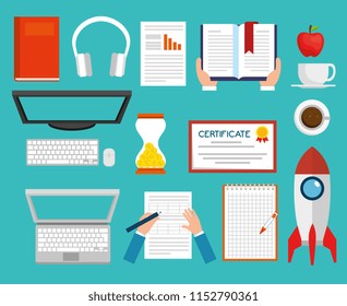 education on line set icons