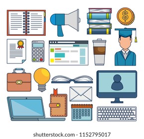 education on line set icons