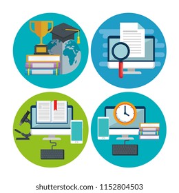 education on line set icons