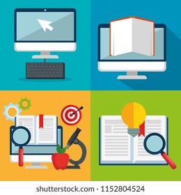 education on line set icons