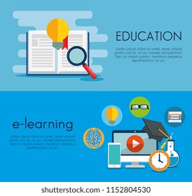 education on line set icons
