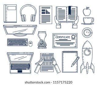 education on line set icons