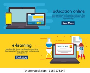 education on line set icons