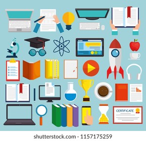 education on line set icons
