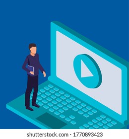 education on line technology with laptop vector illustration design