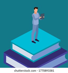 education on line technology with man and books vector illustration design