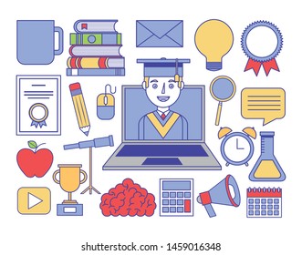 education online bundle set icons vector illustration design