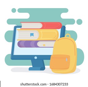 education online computer books and backpack supplies vector illustration