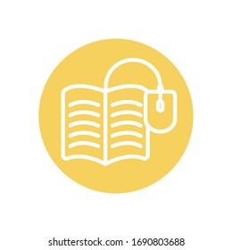 education online concept, book with mouse device icon over white background, line block style, vector illustration