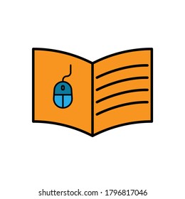 Education online concept, book with mouse icon , lineal color style. Editable stroke. Design template vector