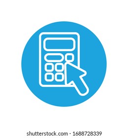 education online concept, calculator and cursor icon over white background, line block style, vector illustration