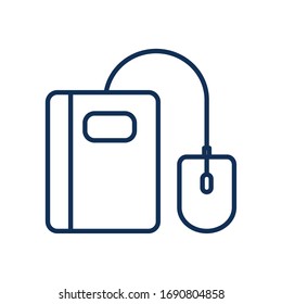 education online concept, notebook with mouse device icon over white background, line style, vector illustration