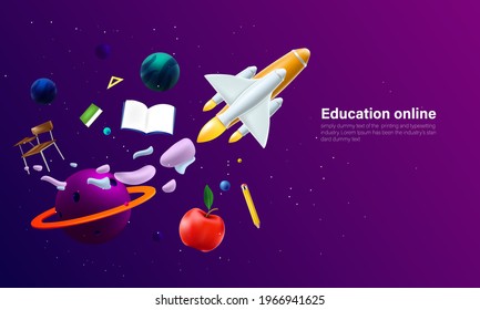 Education online concept. Smart learning technology. Vector illustration in 3d stye. 