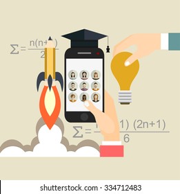  Education and online courses, web tutorials, e-learning. Study and creative process.Concepts web banner and printed materials.