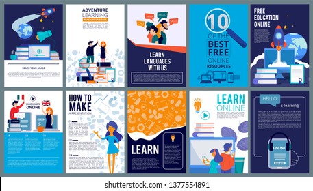 Education Online Covers. Posters Or Ads Flyer Template With Educational Concept Teachers Fro Internet Training Courses Vector Design