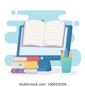 education online ebook computer books and supplies in cup vector illustration
