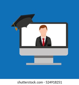 education online global man teacher lesson vector illustration eps 10