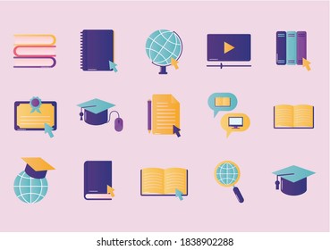Education online icon bundle design, elearning theme Vector illustration