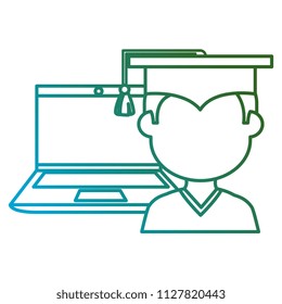 education online with laptop and graduated