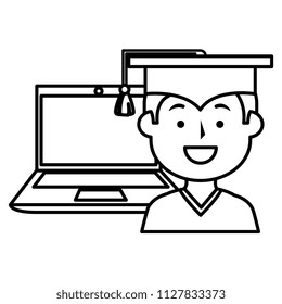 education online with laptop and graduated