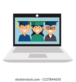 education online with laptop with graduates